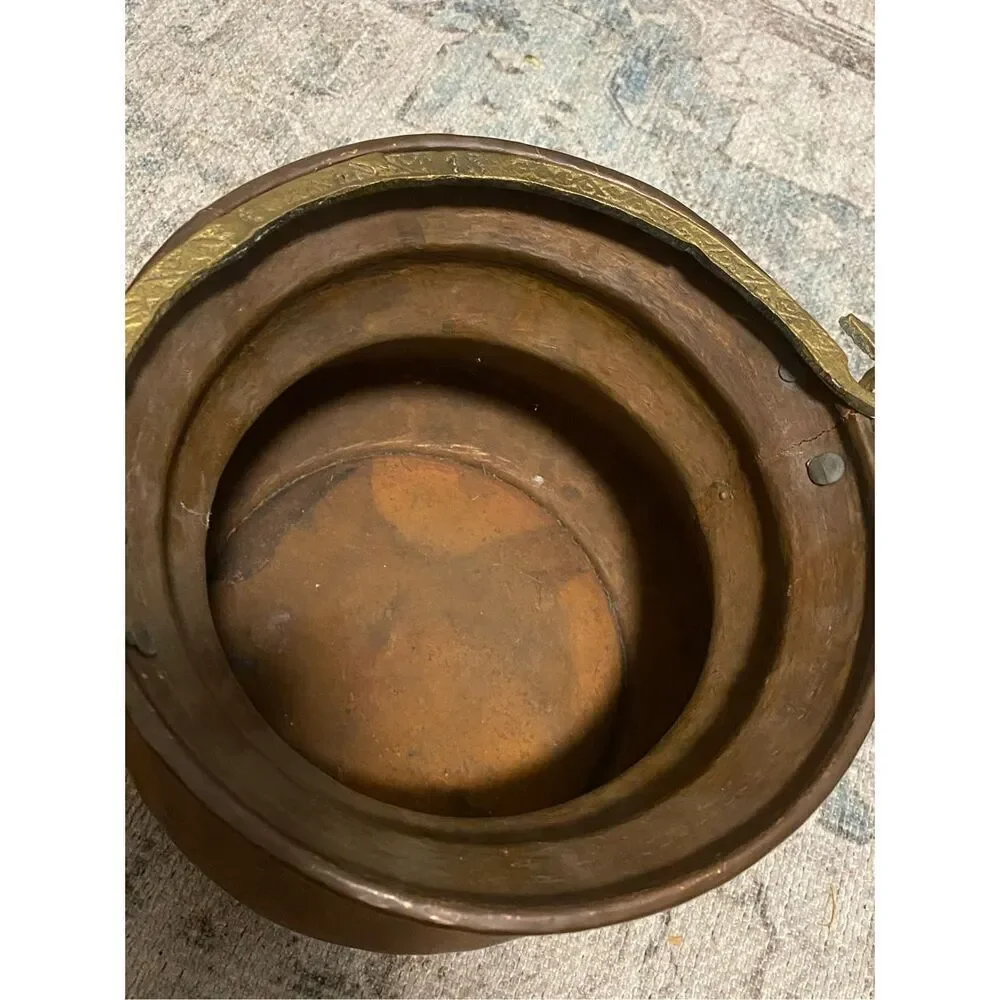 Vintage Copper Planter with Handle  hand-hammered pot
